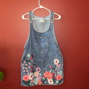 Embroidered Floral Denim Skirtalls